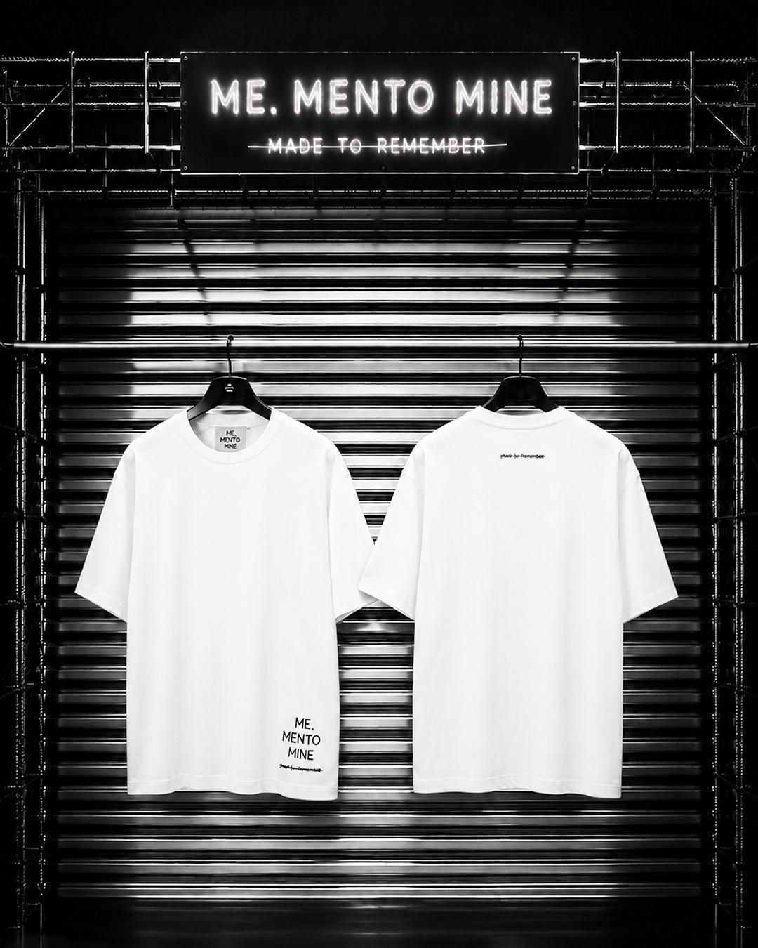 T-shirt Me.Mento Mine bianca logo piccolo in basso a dx - retro scritta piccola made to remeber al centro