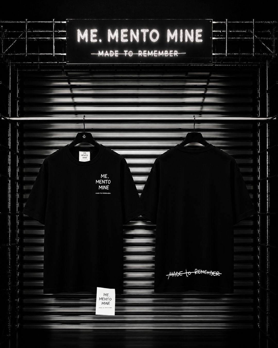 T-shirt Me.Mento Mine nera logo lato cuore - retro scritta grande sotto made to remeber al centro