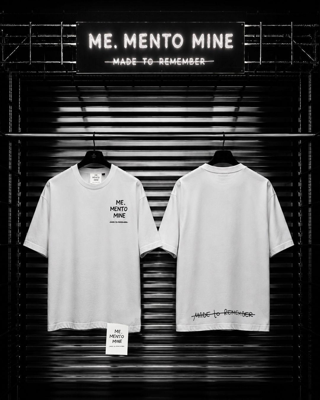 T-shirt Me.Mento Mine bianca logo lato cuore - retro scritta grande sotto made to remeber al centro